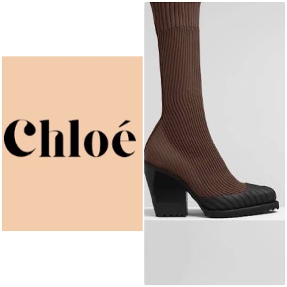 ‼️Chloé Chocolate brown sock boots with logo in the back‼️🤩 - Picture 1 of 7
